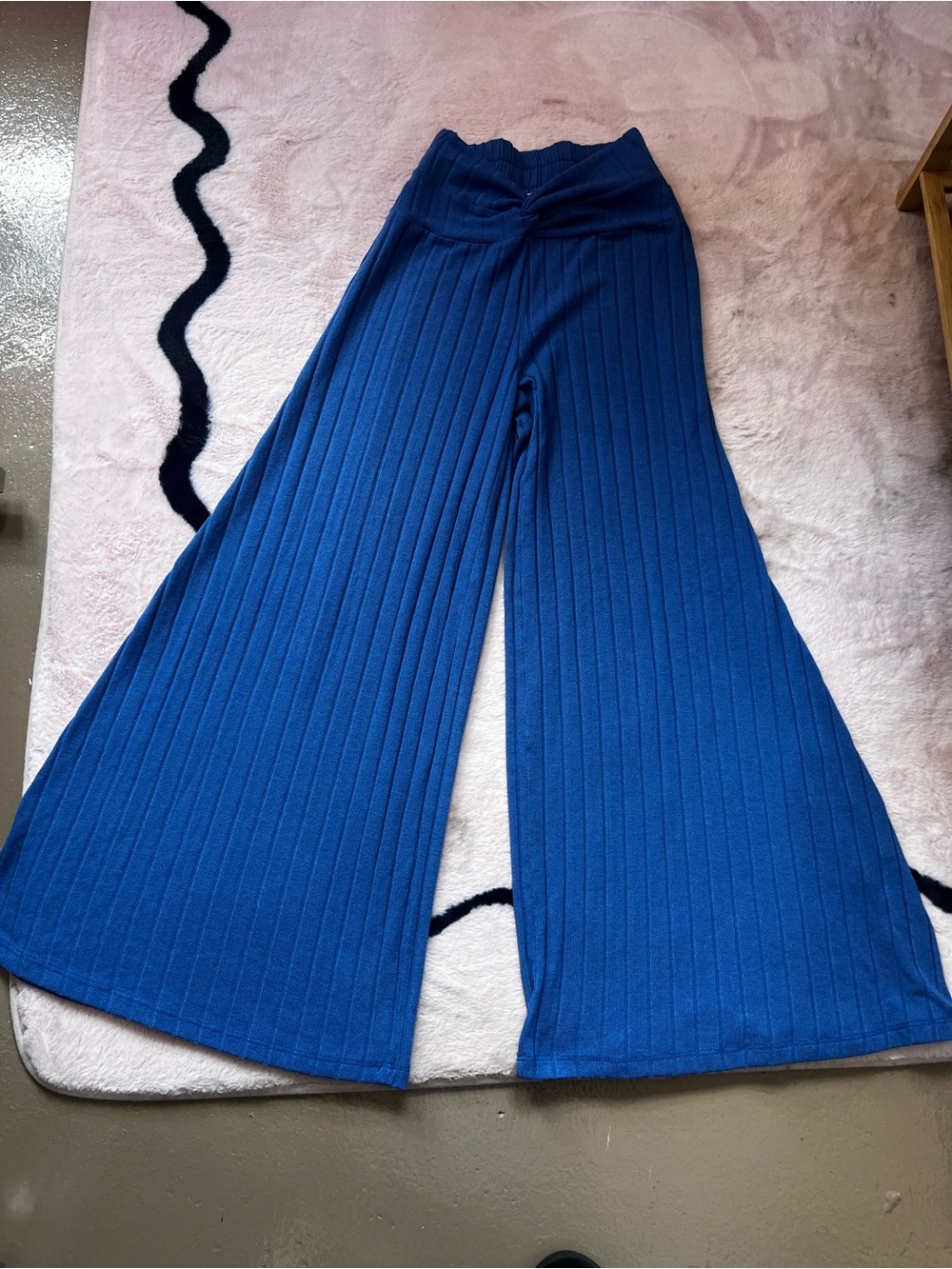 Kids Wide-Leg Ribbed Pants - Blue